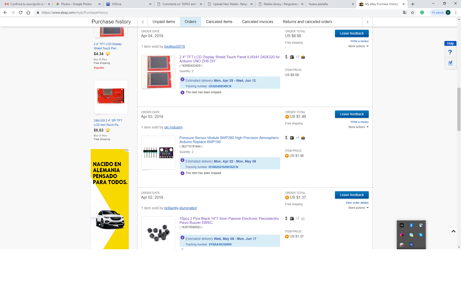 Ebay orders screenshot