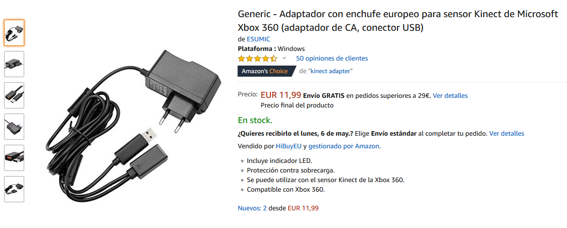 Kinect adapter for PC